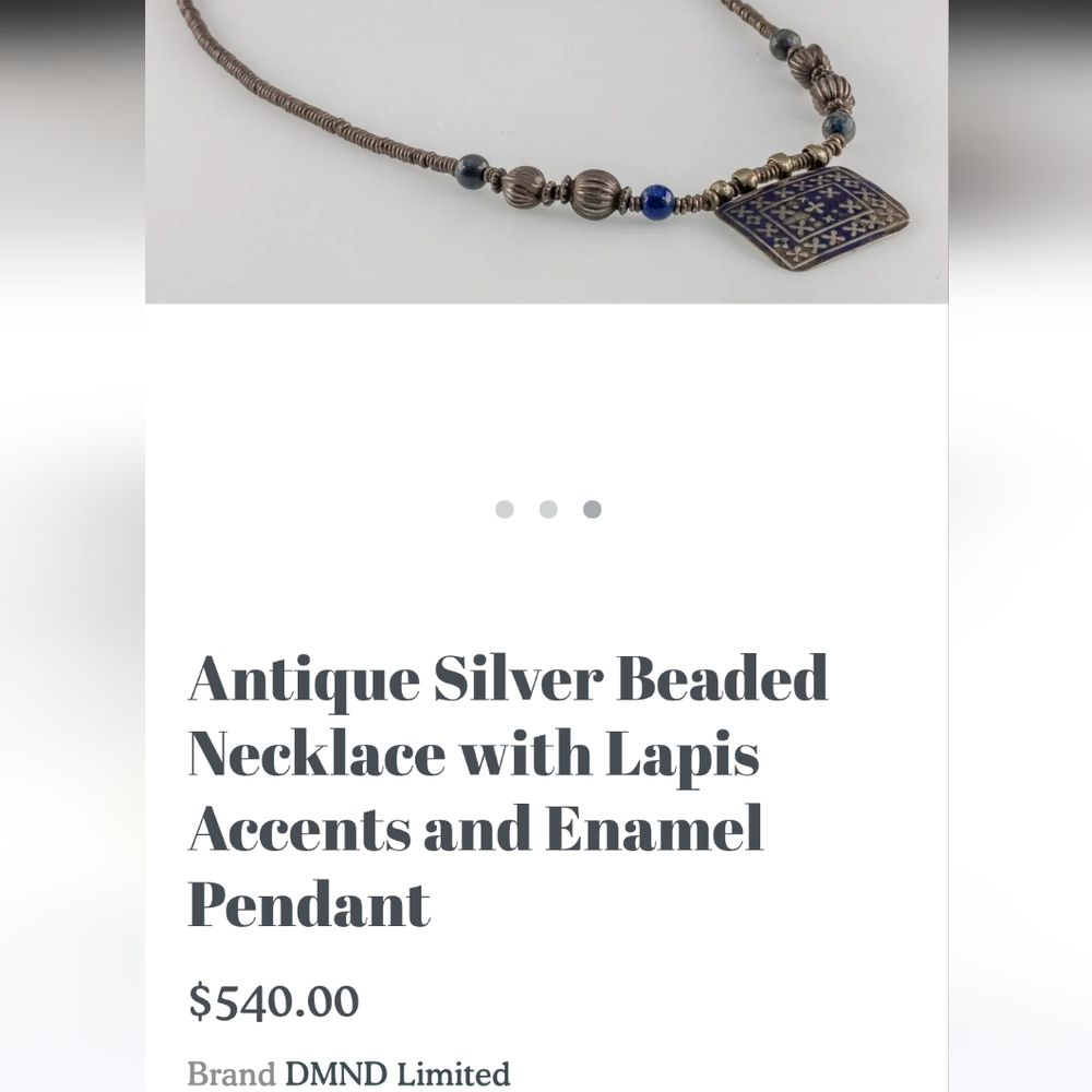 DNMD Limited ANTIQUE Silver Beaded Necklace With Lapis Accents & Enamel Necklace - Picture 2 of 16